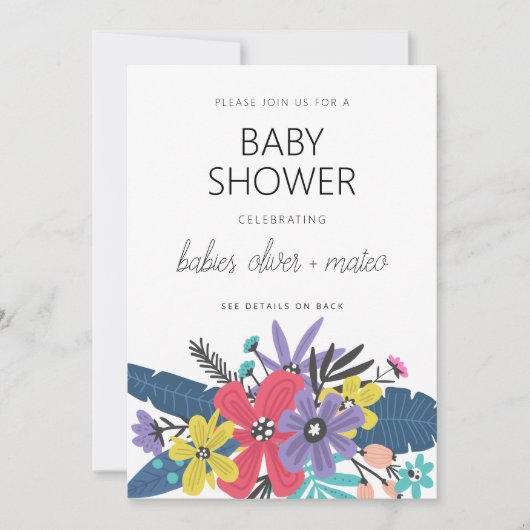Modern Boho Flowers Twin Boy Baby shower Kaart (Voorkant)