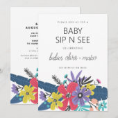 Modern Boho Flowers Twin Boy Baby Sip en See Kaart (Voorkant / Achterkant)