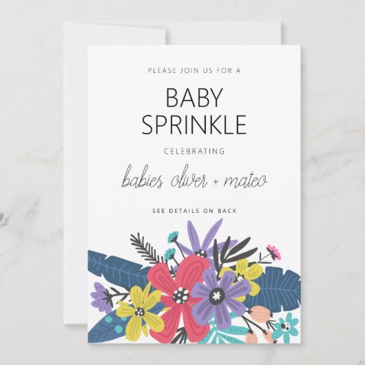 Modern Boho Flowers Twin Boy Baby Sprinkle Kaart (Voorkant)