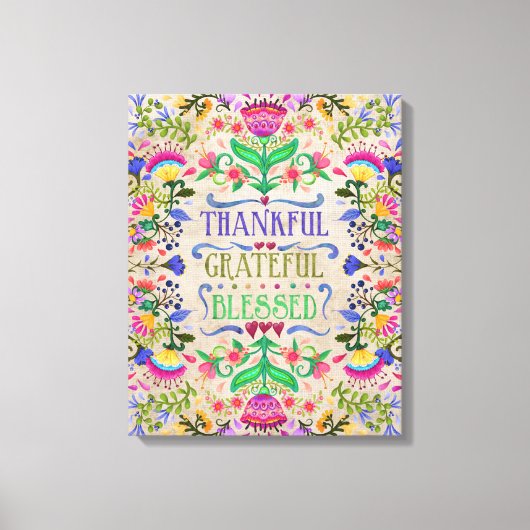 Modern Boho Folk Art Flowers | Gezegend Canvas Afdruk (Voorkant)