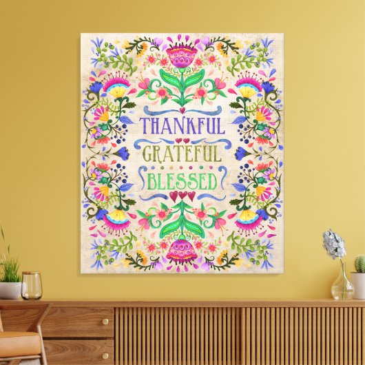 Modern Boho Folk Art Flowers | Gezegend Canvas Afdruk (Insitu (Woonkamer))