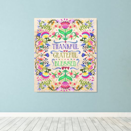 Modern Boho Folk Art Flowers | Gezegend Canvas Afdruk (Insitu (Houten vloer))