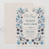 Modern Boho Folk Blue Boy Baby shower Kaart (Voorkant / Achterkant)