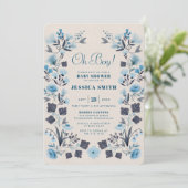 Modern Boho Folk Blue Boy Baby shower Kaart (Staand voorkant)