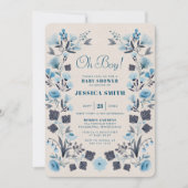 Modern Boho Folk Blue Boy Baby shower Kaart (Voorkant)