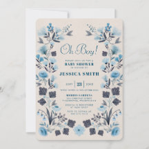 Modern Boho Folk Blue Boy Baby shower