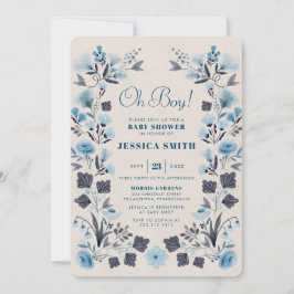 Modern Boho Folk Blue Boy Baby shower Kaart