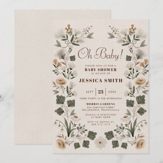 Modern Boho Folk Gender Neutral Baby shower Kaart (Voorkant / Achterkant)