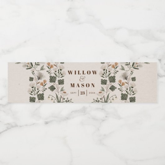 Modern Boho Folk Wedding Favors Waterfles Etiket (Enkel label)