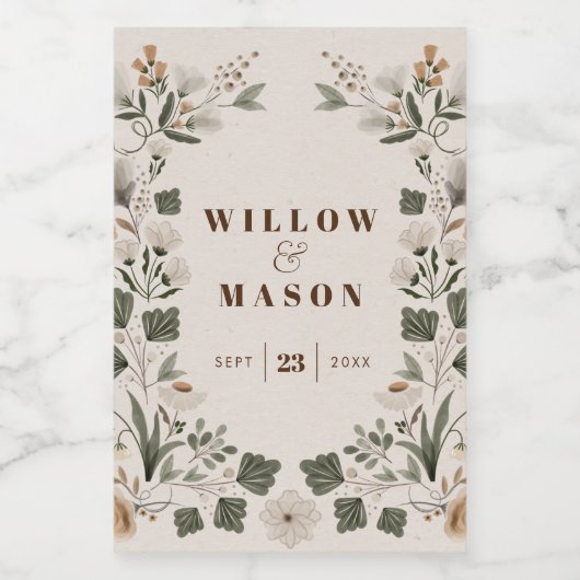 Modern Boho Folk Wedding Favors Wijn Etiket (Enkel label)