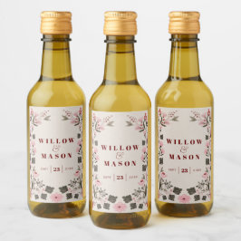 Modern Boho Folk Wedding Favors Wine Label Wijn Etiket