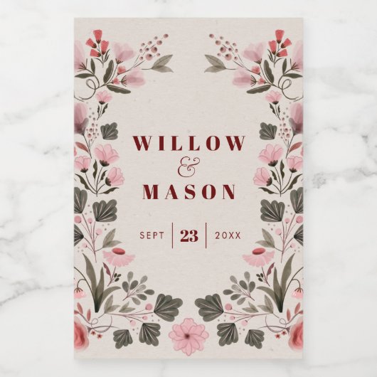 Modern Boho Folk Wedding Favors Wine Label Wijn Etiket (Enkel label)