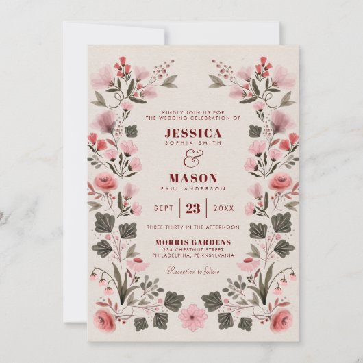 Modern Boho Folk Wedding Invitation Kaart (Voorkant)