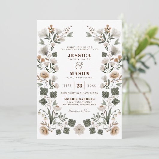 Modern Boho Folk Wedding Invitation Kaart (Staand voorkant)