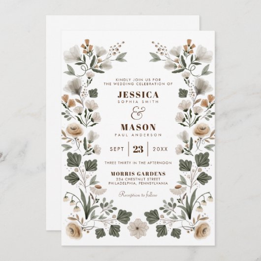 Modern Boho Folk Wedding Invitation Kaart (Voorkant / Achterkant)