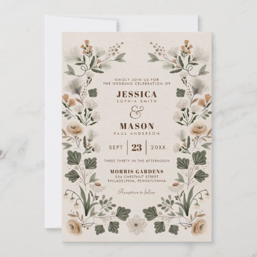 Modern Boho Folk Wedding Invitation Kaart (Voorkant)