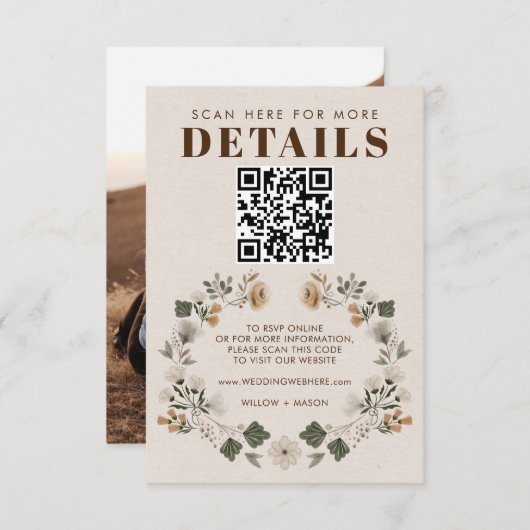 Modern Boho Folk Wedding RSVP - QR-code (Voorkant / Achterkant)