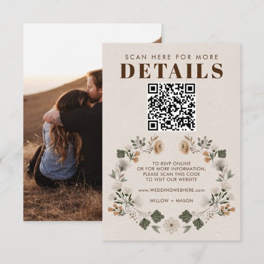 Modern Boho Folk Wedding RSVP - QR-code Kaartje (Voorkant / Achterkant)
