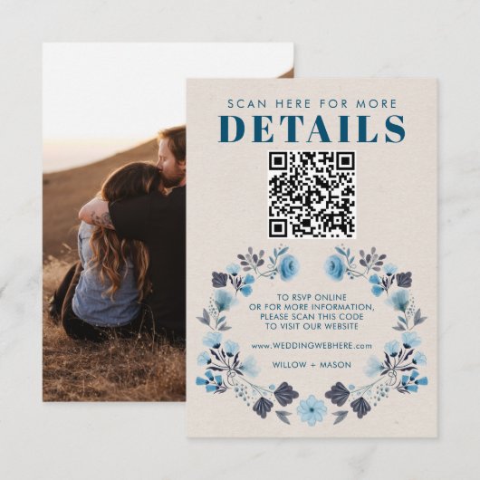 Modern Boho Folk Wedding RSVP - QR-code Kaartje (Voorkant / Achterkant)