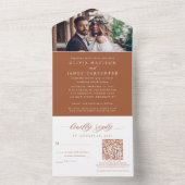 Modern Boho Foto RSVP QR Code Terracotta Wedding All In One Uitnodiging (Binnen)
