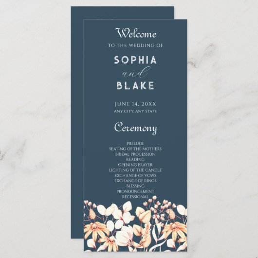 Modern Boho Garden Blue Wedding Programme (Voorkant / Achterkant)