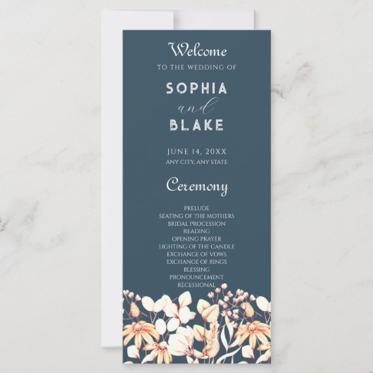 Modern Boho Garden Blue Wedding Programme (Voorkant)