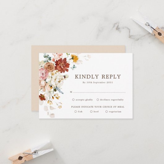 Modern Boho Garden Flower Bouquet Wedding RSVP Kaart (Voorkant / Achterkant in situ)