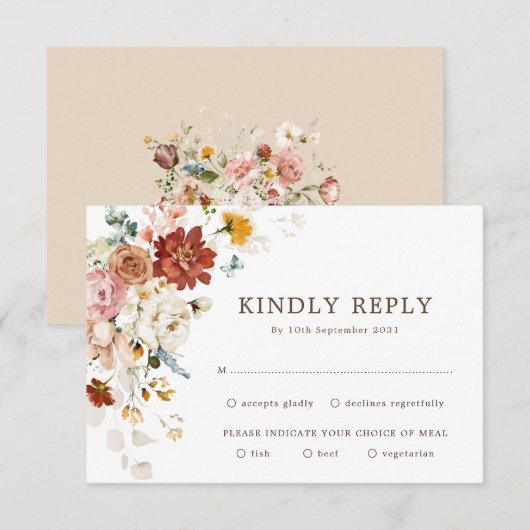 Modern Boho Garden Flower Bouquet Wedding RSVP Kaart (Voorkant / Achterkant)
