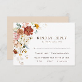 Modern Boho Garden Flower Bouquet Wedding RSVP Kaart