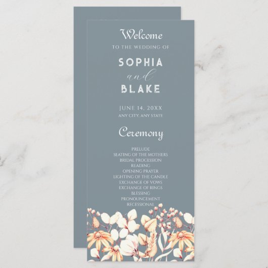 Modern Boho Garden Gray Wedding Programme (Voorkant / Achterkant)