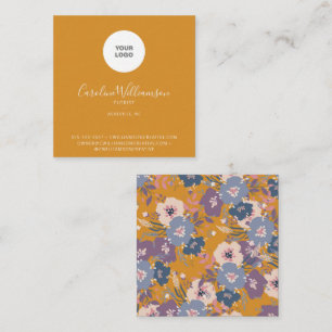 Modern Boho Geel Bloemmotief Bloemist Logo Vierkante Visitekaartje