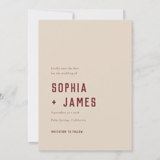 Modern Boho Geometric Arch Dark Red Wedding Save The Date (Voorkant)