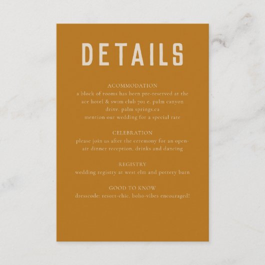 Modern Boho Geometric Arch Golden Beige Wedding Informatiekaartje (Voorkant)