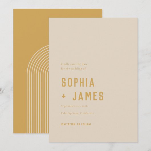 Modern Boho Geometric Arch Golden Beige Wedding Save The Date (Voorkant / Achterkant)