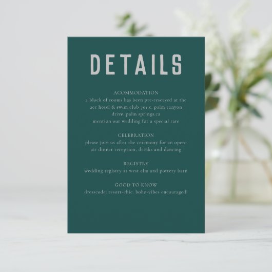 Modern Boho Geometric Arch Green Grey Wedding Informatiekaartje (Staand voorkant)