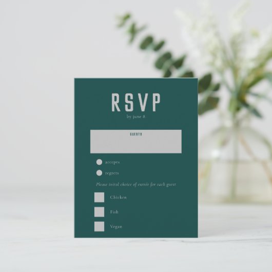 Modern Boho Geometric Arch Green Grey Wedding RSVP Kaartje (Staand voorkant)