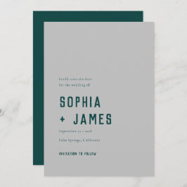 Modern Boho Geometric Arch Green Grey Wedding Save The Date