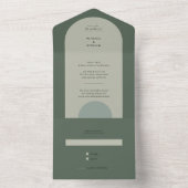 Modern Boho Geometric Arch Sage Green Wedding All In One Uitnodiging (Binnen)