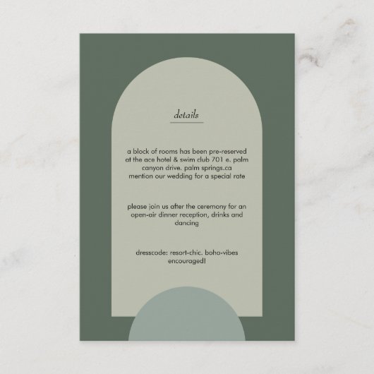 Modern Boho Geometric Arch Sage Green Wedding Informatiekaartje (Voorkant)
