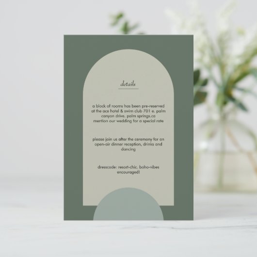 Modern Boho Geometric Arch Sage Green Wedding Informatiekaartje (Staand voorkant)