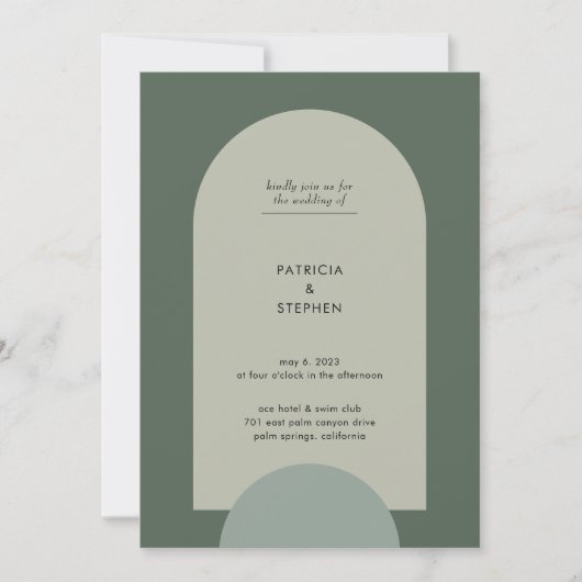 Modern Boho Geometric Arch Sage Green Wedding Kaart (Voorkant)