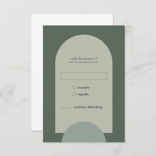 Modern Boho Geometric Arch Sage Green Wedding RSVP Kaartje (Voorkant / Achterkant)
