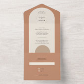 Modern Boho Geometric Arch Terracotta Wedding All In One Uitnodiging (Binnen)