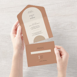 Modern Boho Geometric Arch Terracotta Wedding All In One Uitnodiging