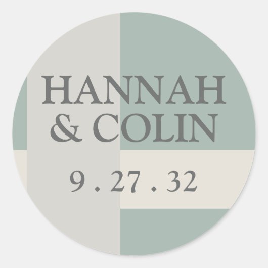 Modern Boho Geometric Green Grey Names Ronde Sticker (Voorkant)