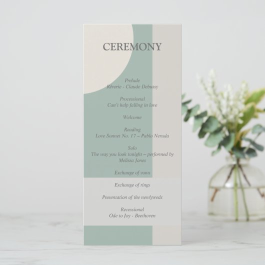 Modern Boho Geometric Green Grey Taupe Programmakaart (Staand voorkant)