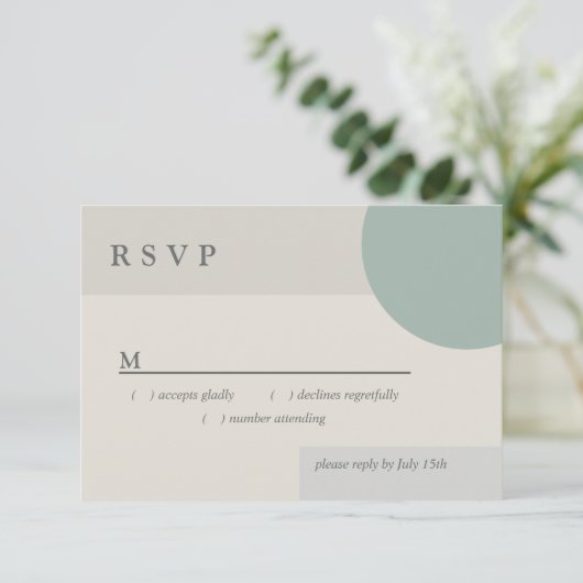 Modern Boho Geometric Green Grey Taupe RSVP Kaartje (Staand voorkant)