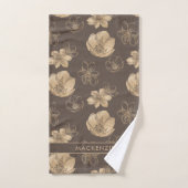Modern Boho Gold Foil Bloemen Patroon Bad Handdoek (Handdoek)