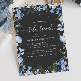 Modern Boho Gray Blue Floral Baby Brunch Shower Kaart
