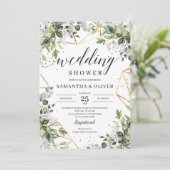 Modern boho greenery foliage eucalyptus bruiloft kaart (Staand voorkant)